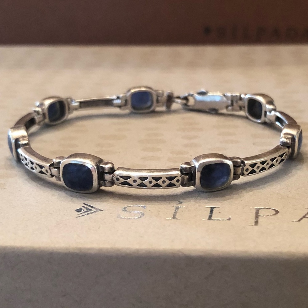 Rare Vintage Silpada Sterling Silver Sodalite Aztec Design Bracelet B1255